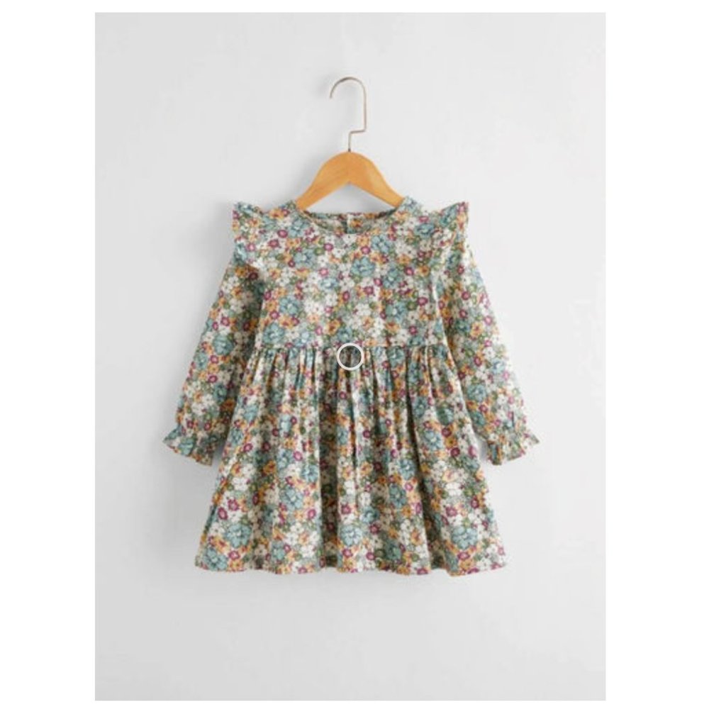 Girls Floral Dress Seafoam Mustard Photoshoot